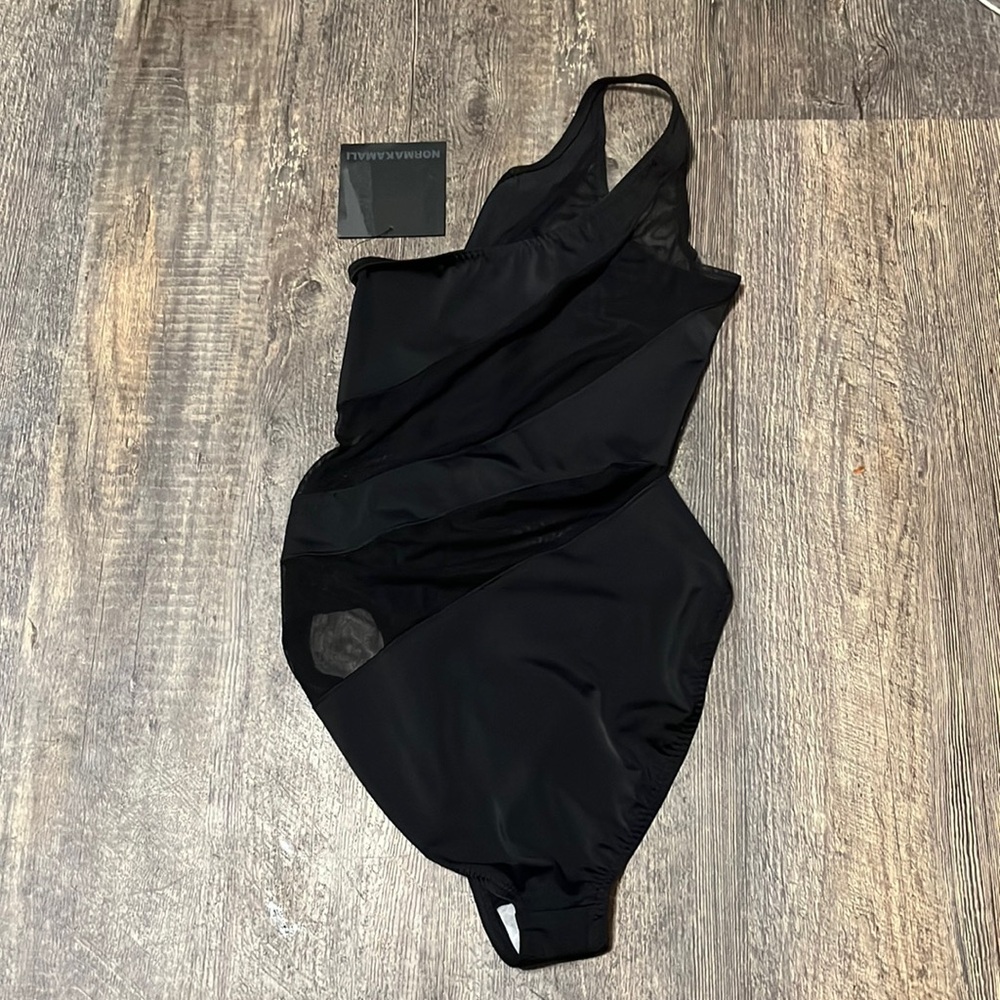 NWT Norma Kamali Snake Mesh One Piece Swimsuit Black Mesh Cut Out Size Large